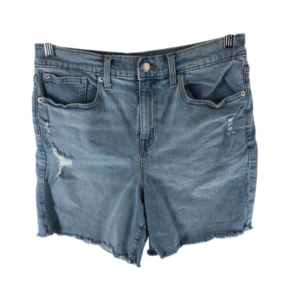 J Crew 6" Denim Short In Blue Wash For Women Distressed Raw Hem Stretch 29 - Picture 1 of 5